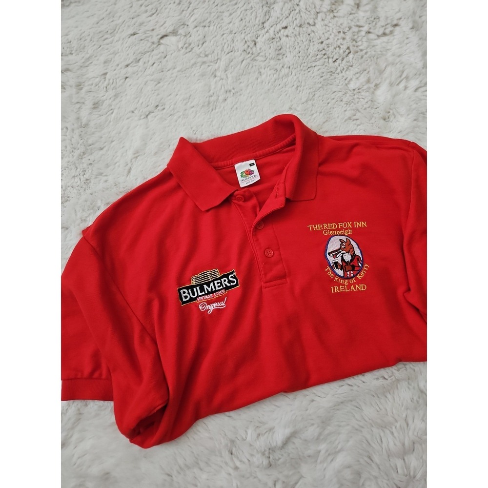 Fruit of the Loom Men's S Red Polo Shirt Bulmers Cider The Red Fox Inn Ireland - Picture 12 of 12